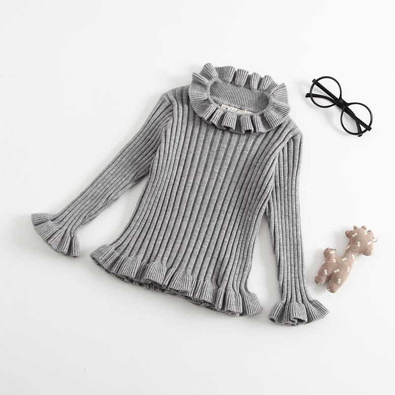 Baby Girls Sweaters Solid Ruffles Kids Basic Sweater Spring Autumn Turtleneck Infant Knitted Pullovers Tops RT045