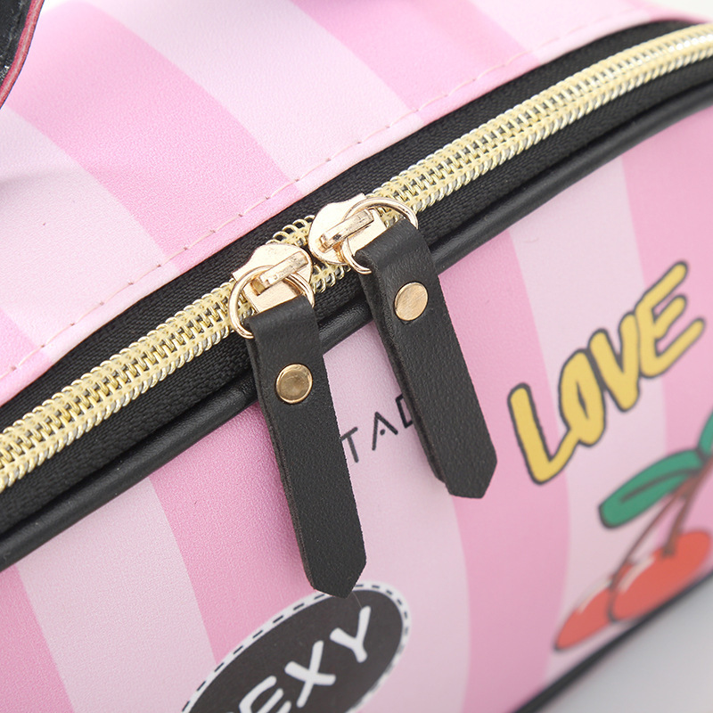 FUDEAM Leather Love Heart Portable Women Cosmetic Bag Multifunction Travel Storage Organize Portable Handbag Zipper Makeup Case