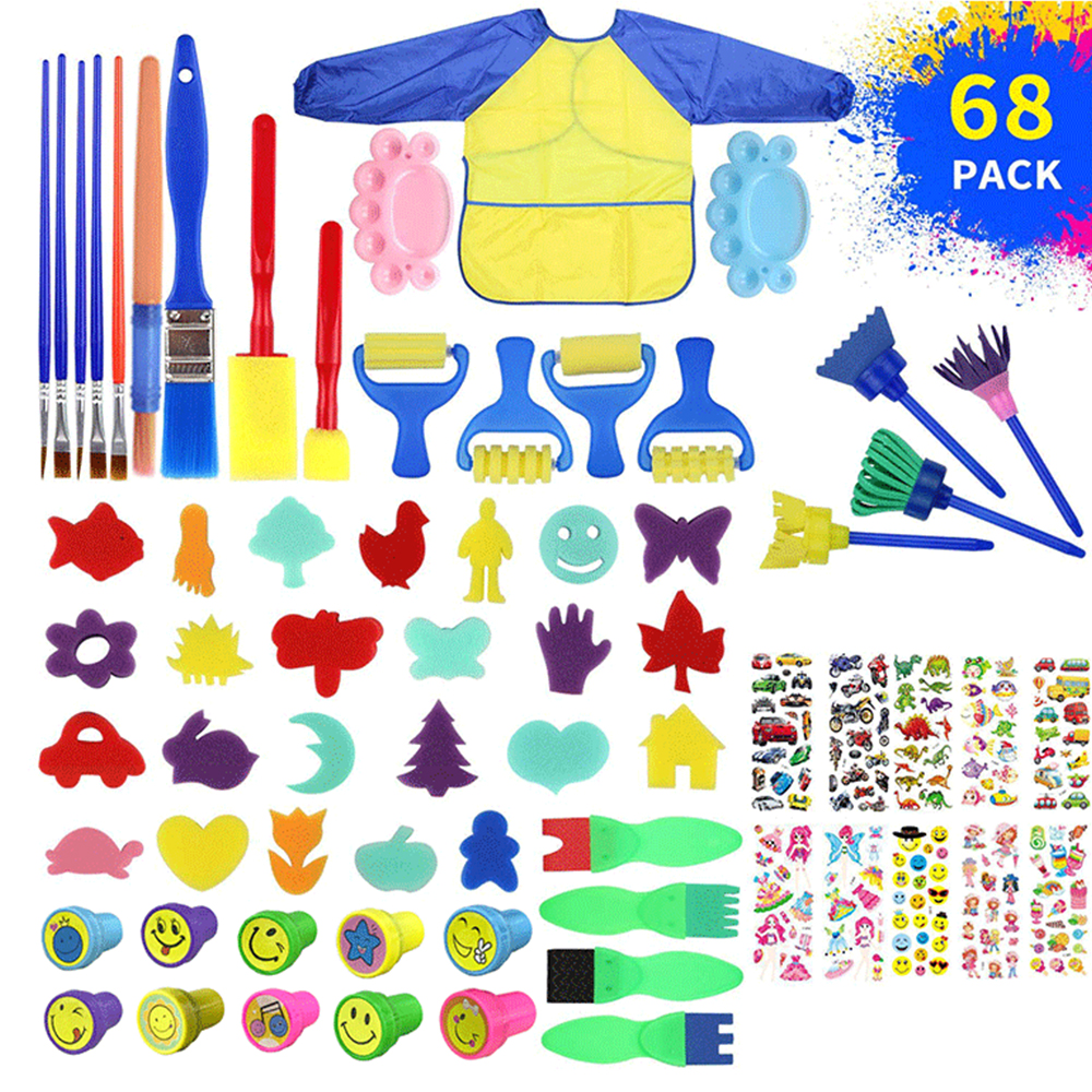 68 PCS 1Set Kids Graffiti DIY Paint Drawing Tools Toys Sponge Brush Plastic Handle Brushes Paintbrush Roller Children Xmas Gift