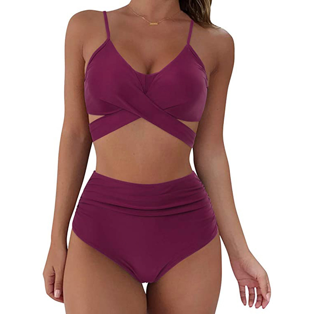 Sexy Solid Color Bikini Set Women Fashion Comfort Push Up Bathing Swimwear High waist Swimsuit Casual Beachwear Bikinis #LR4