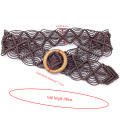 Boho Style Wax Rope Knitted Belt Round Wooden Buckle Handmade Braided Female Belt Casual Khaki Belts For Women Solid Waist Belt