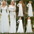 Simple White Wedding Dress Boho Ever Pretty Elegant A-Line V-Neck Chiffon Long Sleeve Robe Sexy Bridal Gown Bride To Be 2021