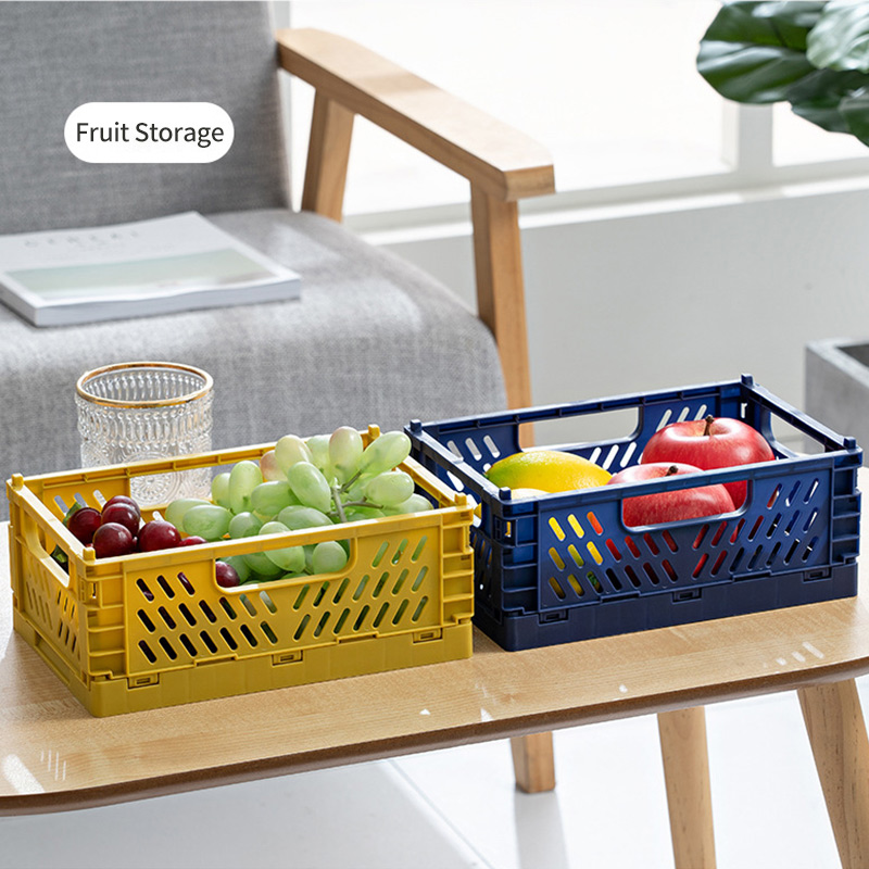 DFU Folding Collapsible Storage Crate Box Stackable Home Kitchen Warehouse Baskets Desktop Cosmetic Sundries Fruit Toys Food Bin