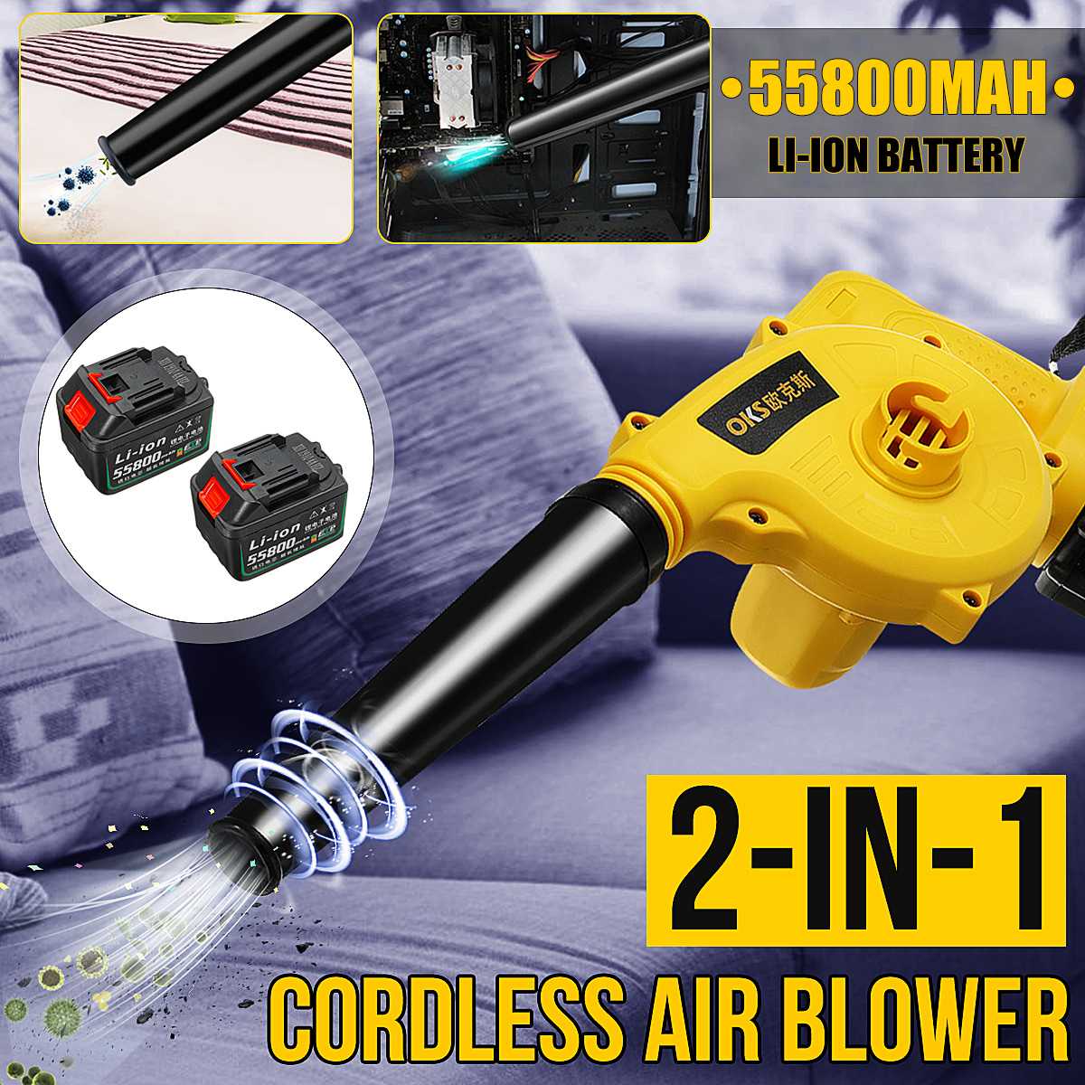 220V 55800mAh Li-ion Battery Cordless Electric Blower Electric Blower Computer Cleaner Vacuum Cleaner Dust Air Blower Power Tool