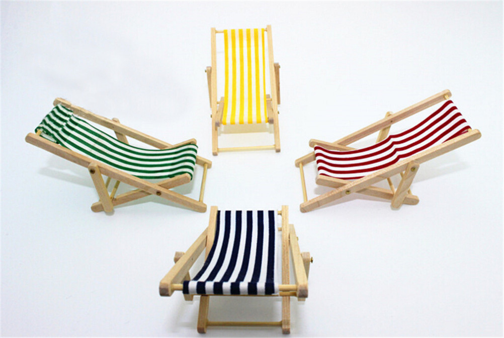 1:12 Scale DIY Foldable Wooden Deckchair Lounge Beach Chair For Lovely Miniature For Dolls House Furniture Toys