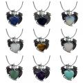 Gemstone Crystal Heart Alloy Wings Dragon & Pterosaur Stone Neclace Natural Quartz Dragon Charm Pendants Choker Anniversary Gift