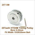 POWGE 25 Teeth 5M Synchronous Pulley Bore 5-22mm Fit Width 15/20/25mm 25T 25Teeth HTD 5M Timing Belt Pulley