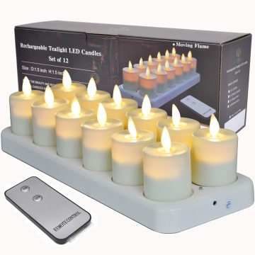 set of 12 Rechargeable led candle Flameless Tea Light electric lamp waxless Valentine Home Wedding church Table DIY decor-AMBER