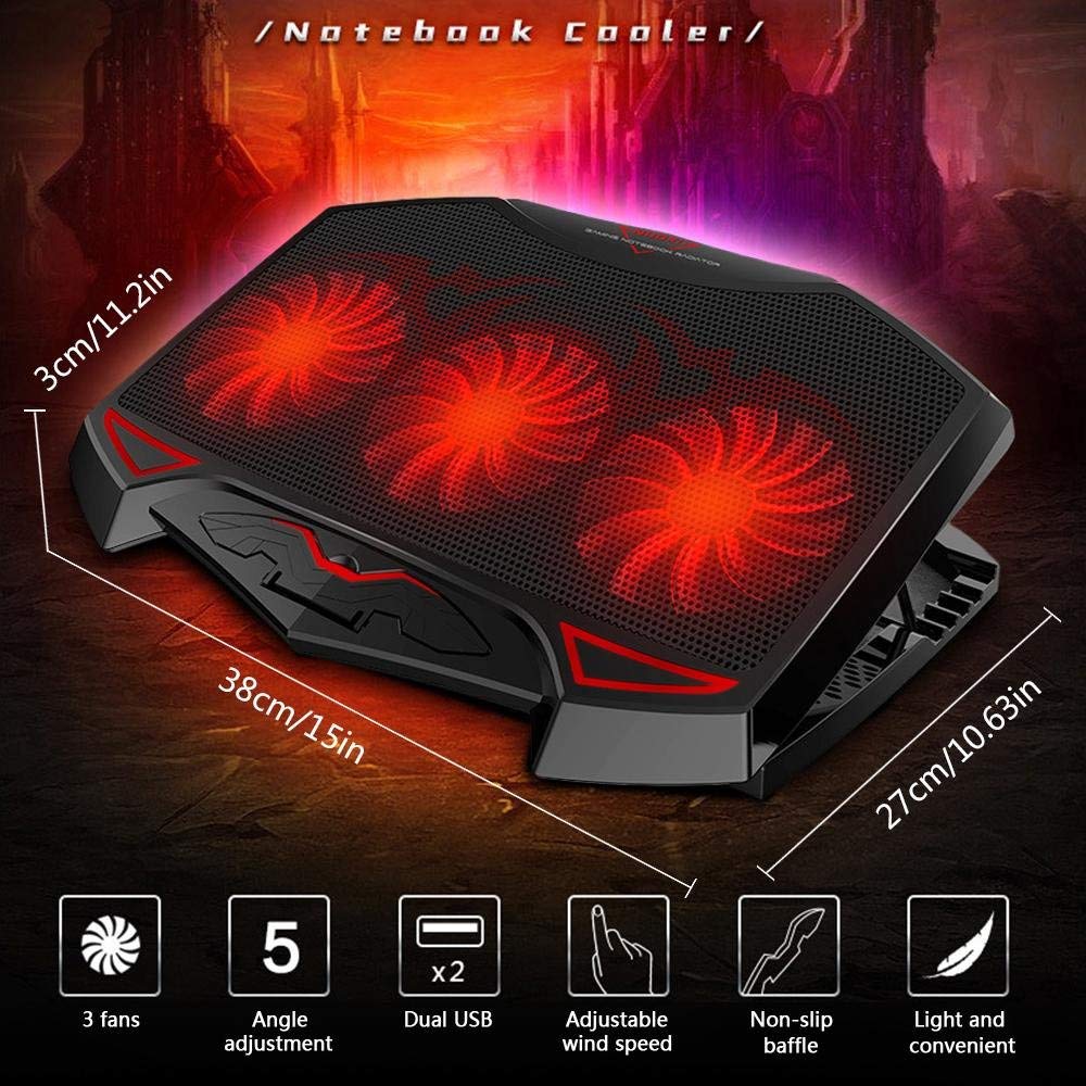 Laptop Cooling Pad for Macbook Dell Acer HP 14 15.6 Inch Notebook 2 USB Ports Cooling Fan Light Gaming Laptop Cooler Base Stand