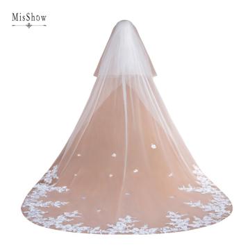 In Stock ! Velos De Novia 3M Cathedral Wedding Veil With Comb White Lace Border Soft Tulle Wedding Accessories Bridal Veil