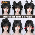 MEIFAN Chinese Traditional Retro Black Hair Chignon Synthetic Fake Hanfu Hair Bun Pad High Ancient Princess TV Cosplay Wig