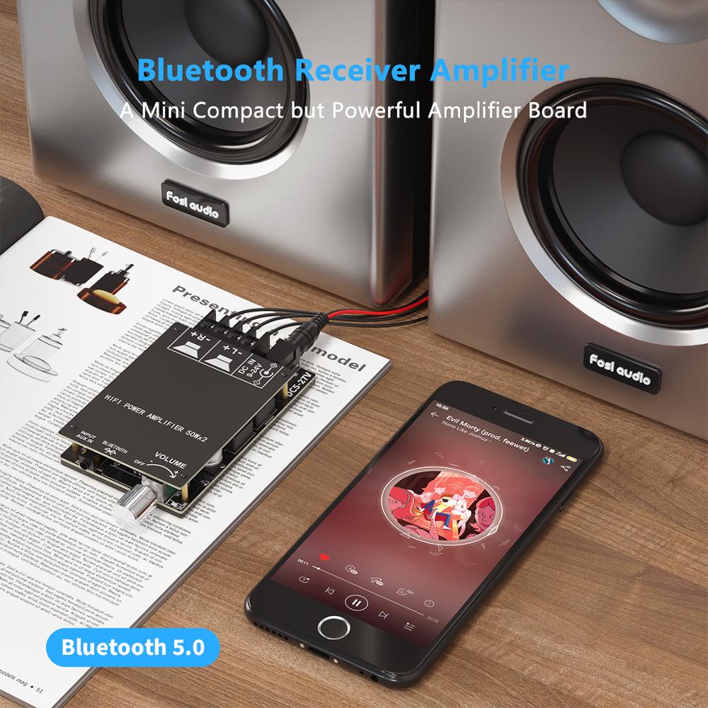 Fosi Audio Bluetooth 5.0 Amplifier Board 2.0 Channel Mini Stereo Audio Wireless High Power Digital 3.5mm AUX Amp Module 50W x2