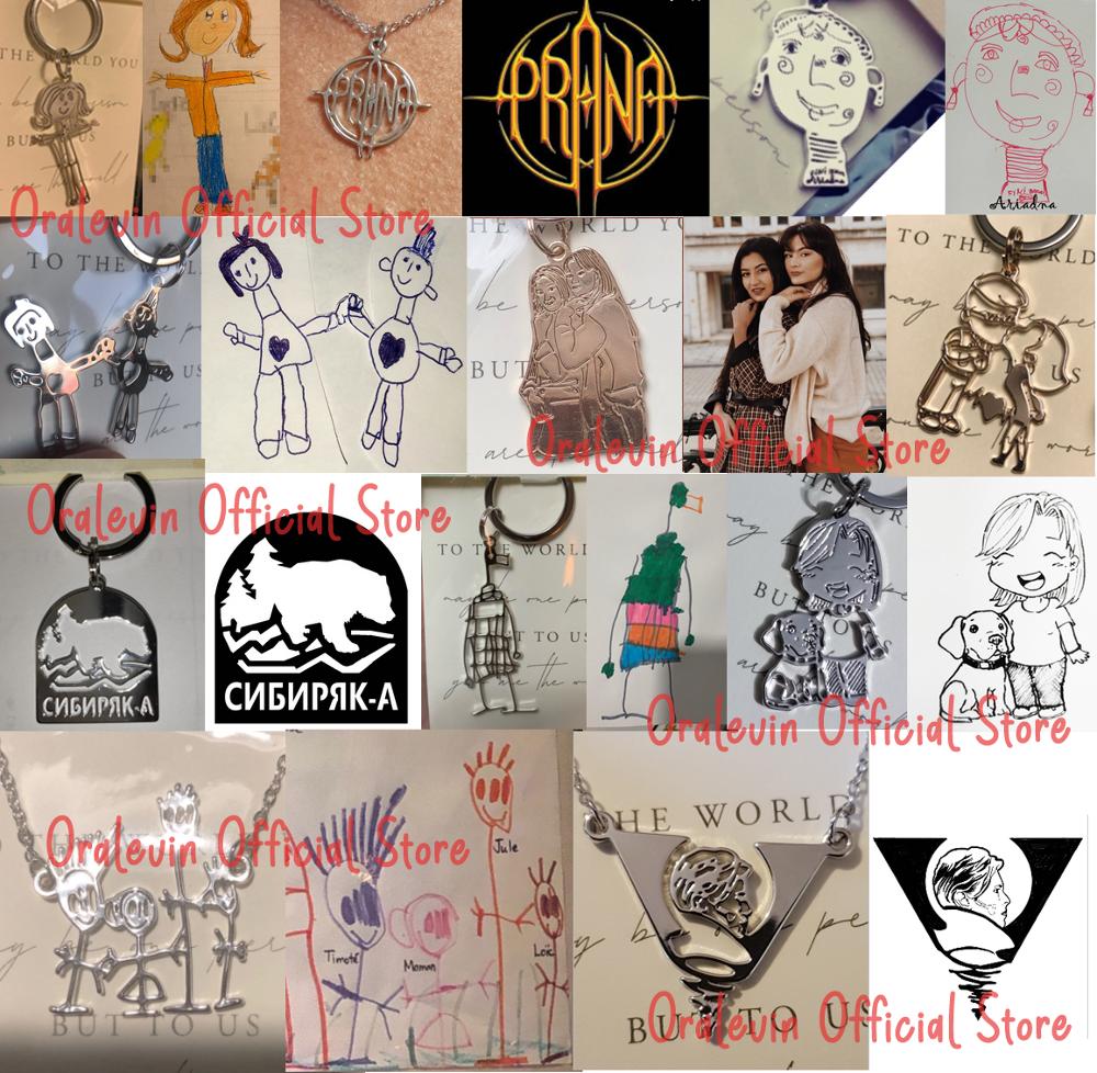Customized Children Drawing Necklace Kids Artwork Personalized Custom Photo LOGO Pendant Necklace Jewelry Gift
