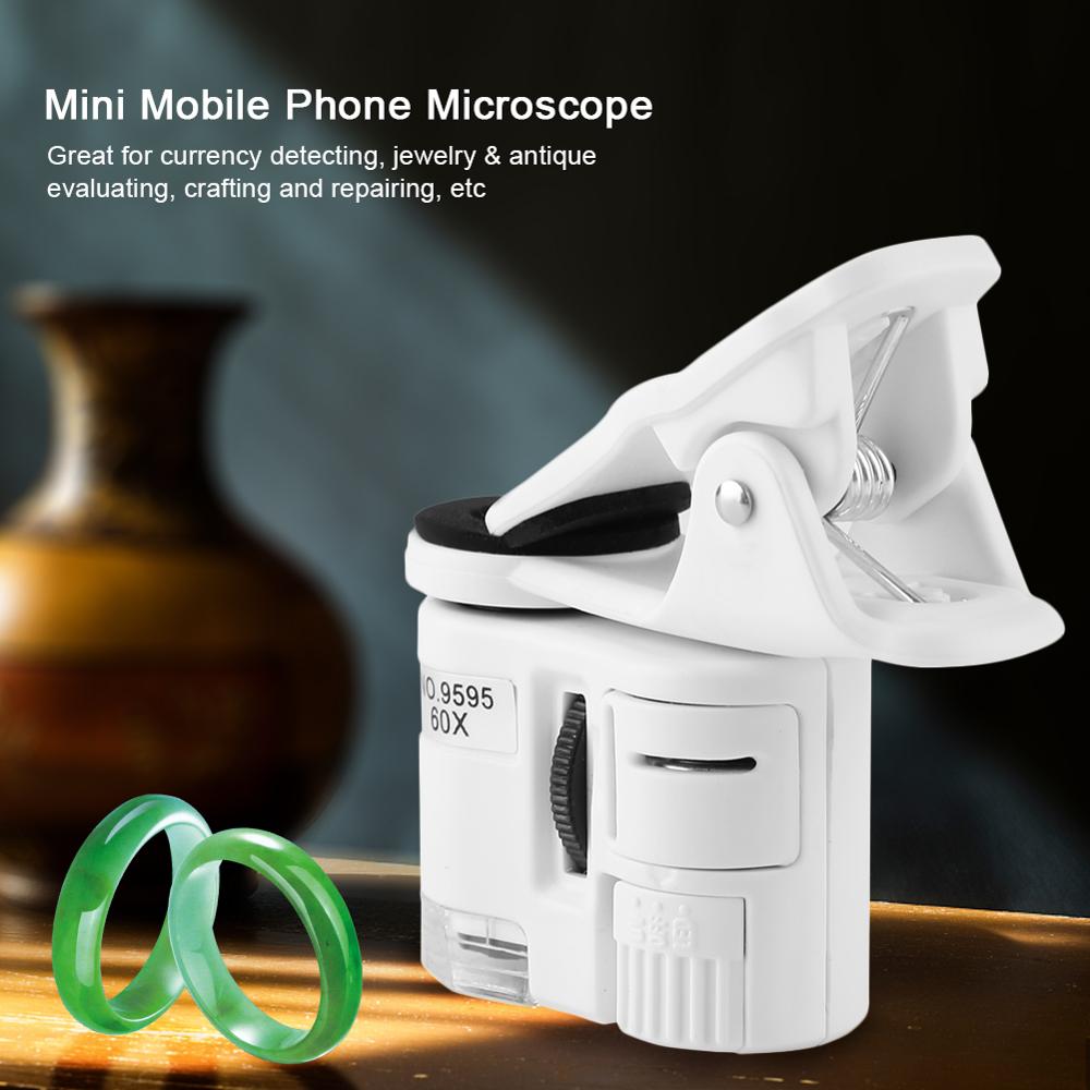 Adjustable focusing Universal 9595W 60X Mini Mobile Phone Microscope With Clip Led UV Lights Magnifying Glass 60 Times Magnifier