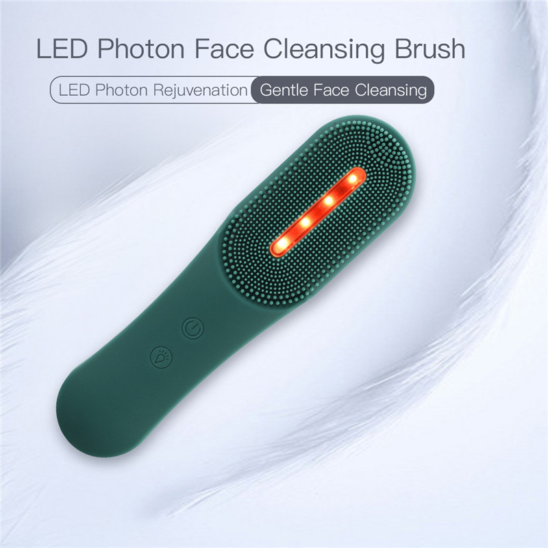 LED Photon Facial Cleansing Brush Silicone Sonic Vibration Face Cleaner Anti Acne Blackhead Remover Waterproof Skin Rejuvenation