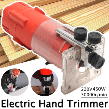 30000RPM 220V Wood Trim Router 6.35mm Collect Diameter Electric Hand Trimmer Woodworking Laminate Palms Router Joiner Tool