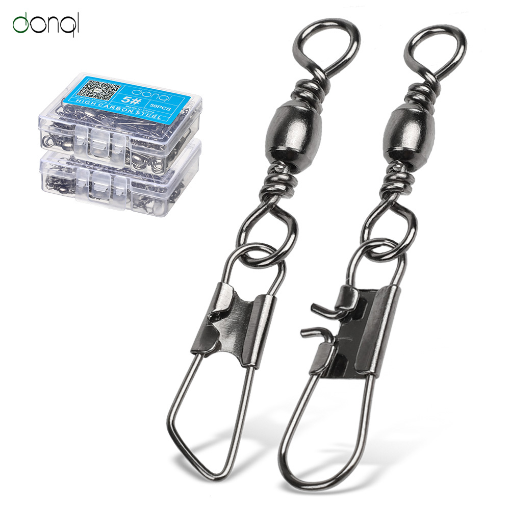 DONQL 10/20/50 Pcs/lot Swivels Interlock Fishing Connector Bearing Rolling Stainless Steel with Snap Fishhook Lure Connector