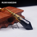 Runyangshi 1pc Natural obsidian stone pendulum charms pendant healing crystals pendule chakra for Men Women necklace
