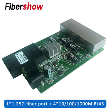 4 RJ45 1 SC Fast Ethernet switch Converter Ethernet Fiber Optical Media Converter fiber Port PCBA 10/100/1000M