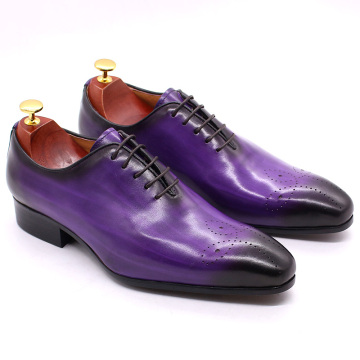 Shoes Mens Dress Shoes Genuine Leather Blue Purple Oxfords Men Wedding Shoes Party Whole Cut Formal Shoes for Men