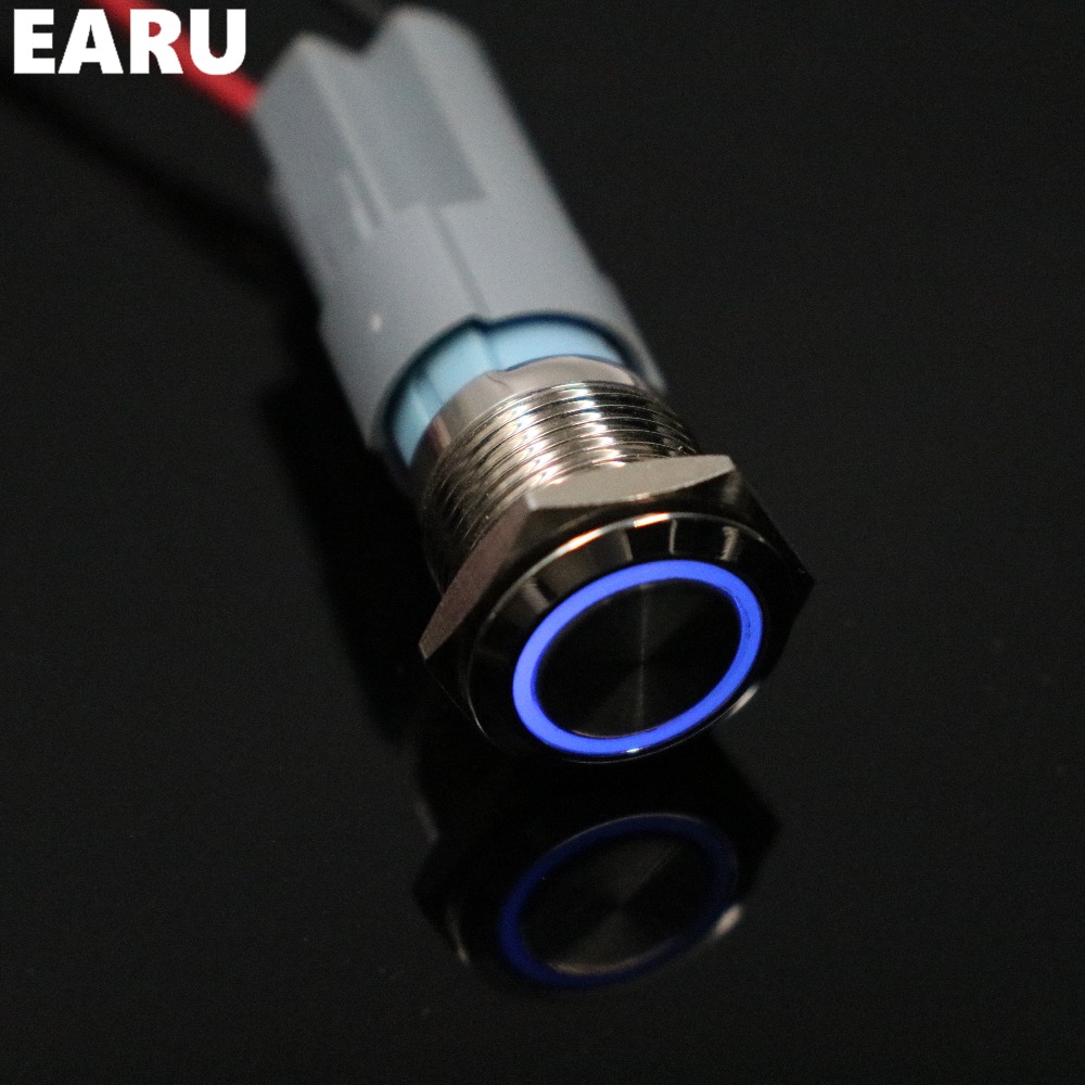 16mm Metal Push Button Switch Waterproof LED Light Momentary Self-reset Car Engine PC Power 5V 12V 24V 220V Red Blue Green White