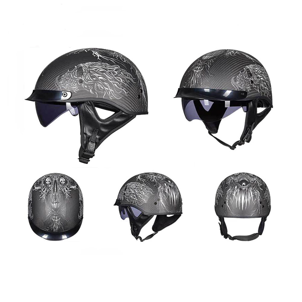 GXT Retro Motorcycle Helmet Carbon Fiber Moto Helmet Scooter Vintage Half Face Biker Motorbike Crash Moto Helmet for Men Women