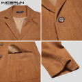Vintage Men Corduroy Blazers Solid Color Business Casual Suit Multi Pockets Long Sleeve Jackets Lapel Elegant Men Blazer INCERUN