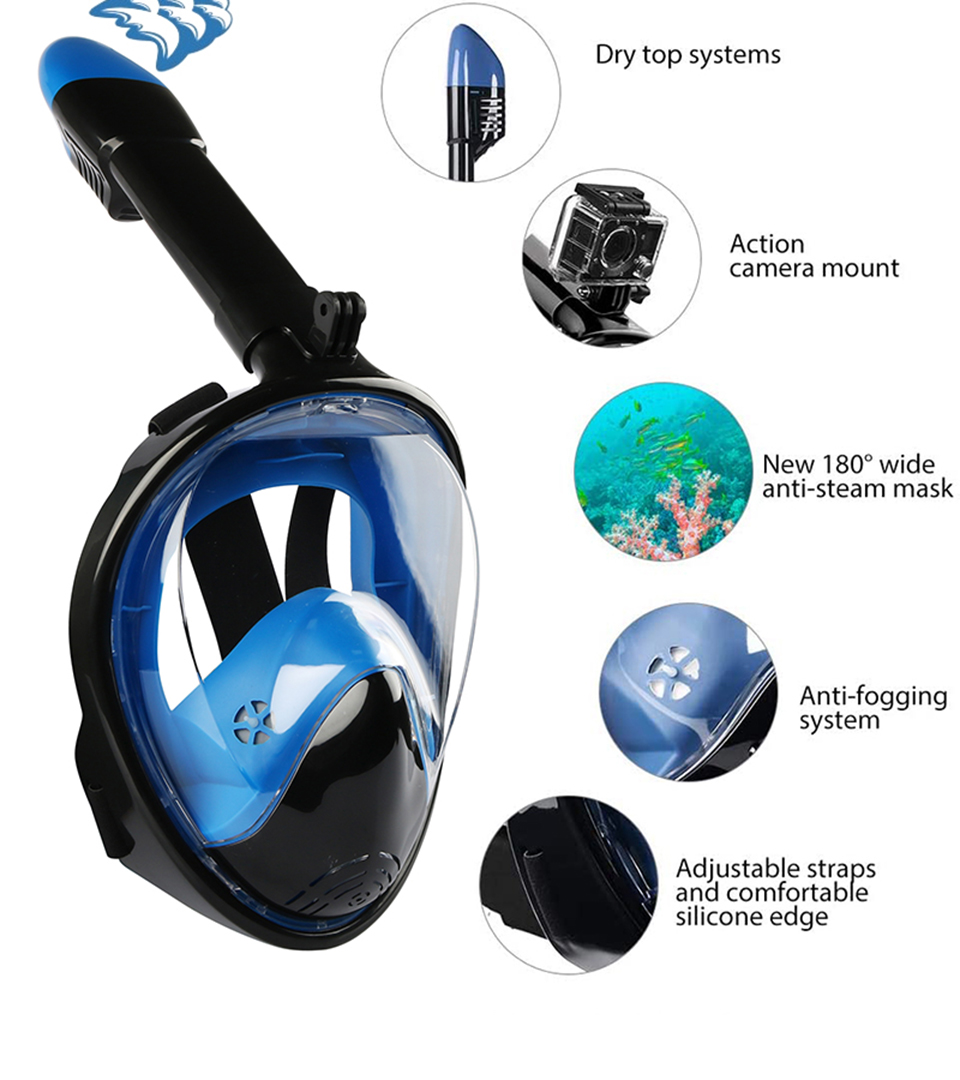 Adult Novice Scuba Diving Mask Full Face Anti Fog Underwater Snorkel Mask Set Swimming Mask for Gopro Camera(Myopia Lens Option)
