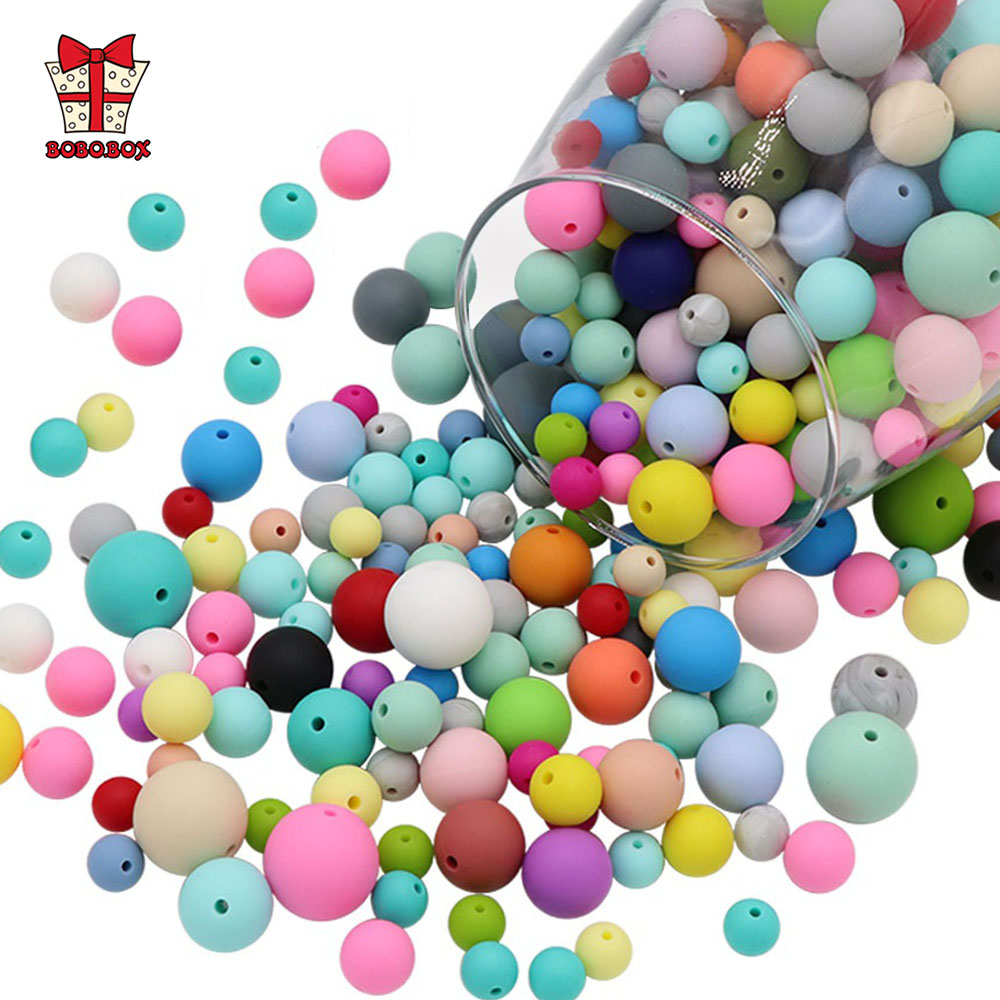 BOBO.BOX 100pc Silicone Beads Round Beads Hexagon Lentil Flower English Letter Crown Star BPA Free Silicone Teething Toys DIY