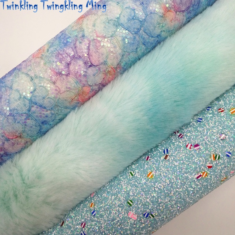 Blue Chunky Glitter leather, Lace Glitter Fabric Leather, Immitation Fur fabric For Bow A4 21x29CM Twinkling Ming KM124