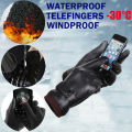 Unisex Winter Leather Gloves Cashmere Gloves Female Black Windproof Waterproof Touch Screen Gloves Men Winter Warm Fleece Mitten