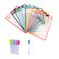 10pcs/set Reusable Clear Erase Pockets Transparent Write and Wipe Pockets Drawing Board With Pen Holder Home Storage