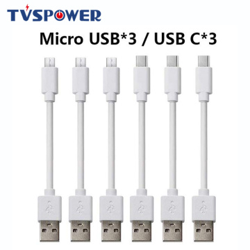 White 6PCS Short Cable 25CM Micro USB Type C Wire Charging Cord For iphone Android 2A Fast Charge Mobile Phone Charger Station
