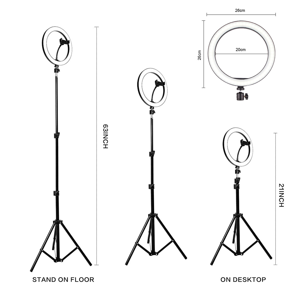 Selfie Dimmable LED Ring Light with Tripod Stand Photography Lighting Profissional Camera Makeup Photo Ring Lamp YouTube