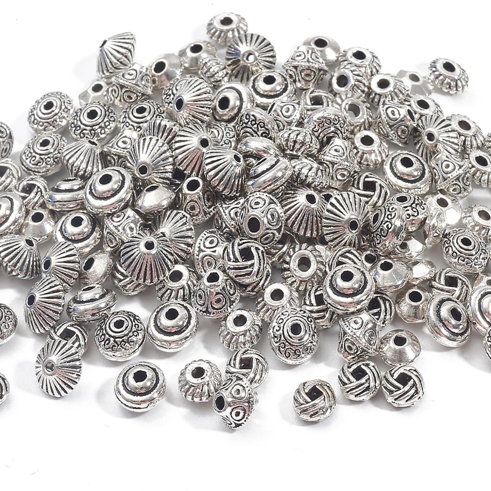 30/50pcs 6mm 7mm Tibetan Antique Silver Plated Metal Beads Round Loose Spacer Beads For Jewelry Making DIY Charm Bracelet