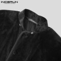 Winter Men Cloak Trench Vintage Button Fleece Velour Warm Coats Streetwear Chic Poncho Solid Color Mens Jackets S-5XL INCERUN