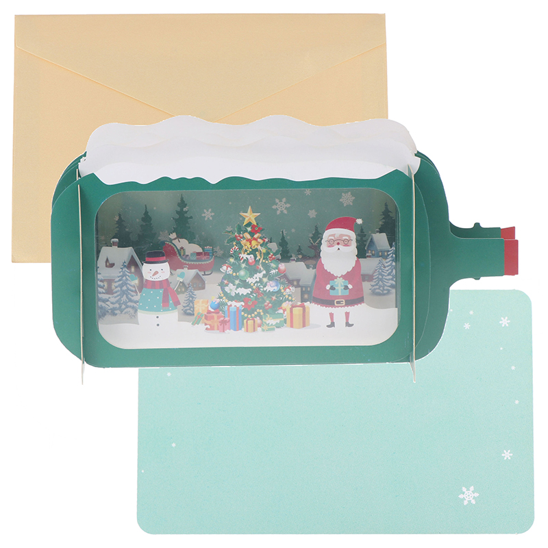 1pc 3D Pop Up Vintage Postcard Merry Christmas Greeting Cards Gifts with Envelope Customizable Paper Handmade