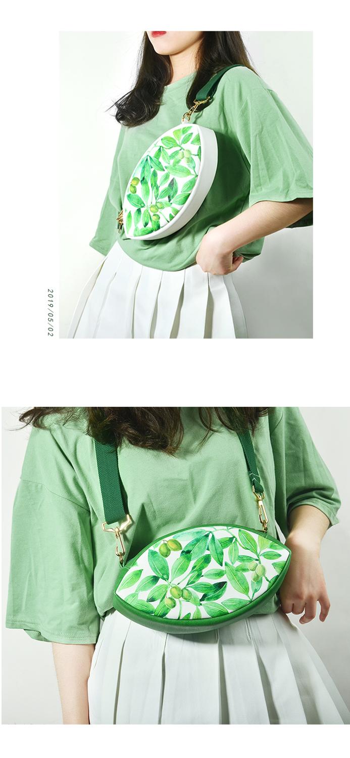 Angelatracy 2019 Small Olive Green Bag Forest Spring Summer Fresh Leaves Small Fresh Leaves Bag Women's Messenger Crossbody Bag