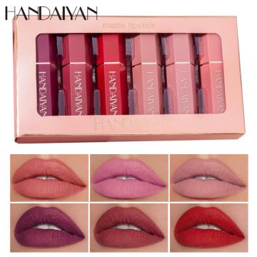 HANDAIYAN 6Colors/Sets Fashion Matte Lipstick Lip Gloss Sets Natural Moisturizer Waterproof Velvet Lip Glosses Gift Box TSLM1