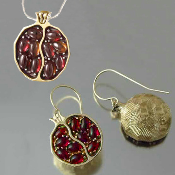 Vintage Fruit Fresh Red Garnet Earrings Pendant Necklace Gold Color Resin Stone Pomegranate Jewelry Gift For Women Gifts P5M269