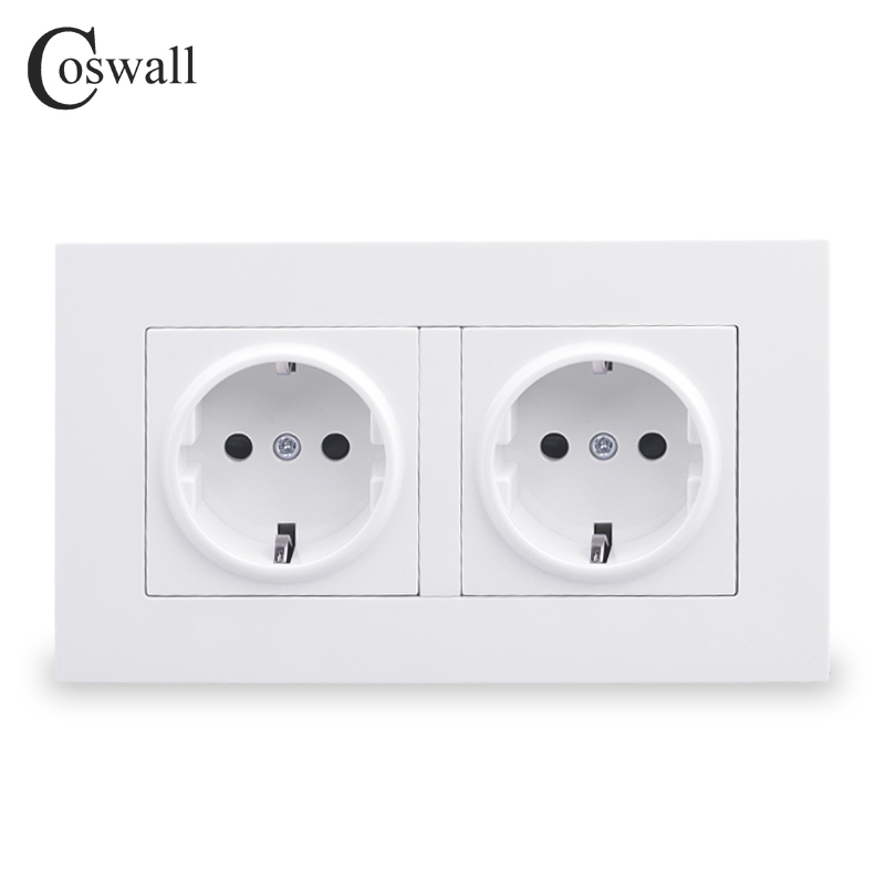 Coswall Simple Style PC Panel Double EU Russia Spain Wall Socket Grounded With Children Protective Door White Black Grey Gold