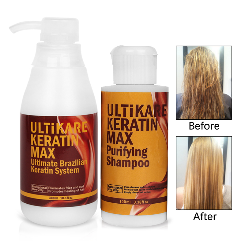 Professional 300ml Brazilian Keratin+100ml Purifying Shampoo Straighten Hair Care Set Repair Damaged Cruly Hair with Free Gifts