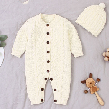 Baby Romper Boys And Girls Jumpsuit Autumn And Winter Pure Color Knitted Conjoined Climb up Keep Warm Cotton New Born Clothes