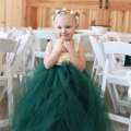 Girls Vintage Green Flower Tutu Dress Kids Tulle Dress Long Ball Gown with Ribbon Straps Children Birthday Party Costume Dresses