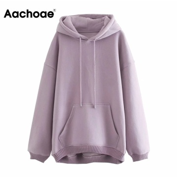 Aachoae Solid Loose Unisex Hoodies Sweatshirts 100% Cotton Fleece Hooded Sweatshirt Women Casual Long Sleeve Pullovers Tops 2020