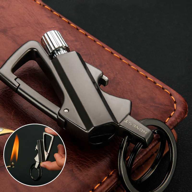 Multi-function Key Ring Outdoor Waterproof Portable Metal Keychain Petrol Lighters Band Bottle Opener Matches Kerosene Lighter