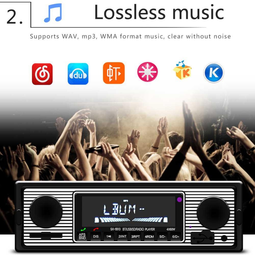 Adeeing Auto Car Radio Bluetooth Vintage Wireless MP3 Multimedia Player AUX USB FM 12V Classic Stereo Audio Player Car Electric