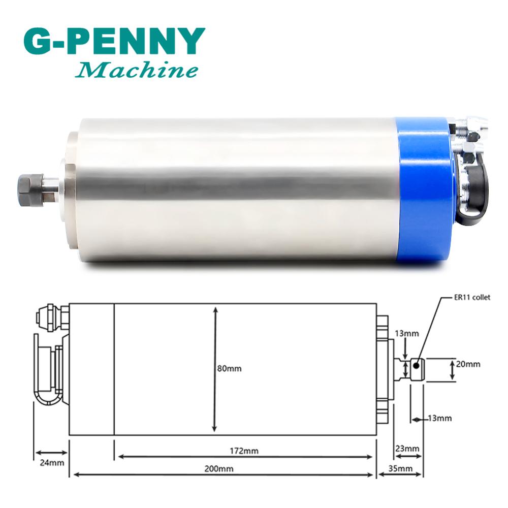 G-PENNY 1.5kw ER11 Water Cooling CNC Spindle Motor 80X200mm 7A 4 Bearings Water Cooling For CNC Milling Machine Wood Lathe