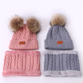 Two pieces Hat Scarf Set Beanie Cap Children's Hats Girls Caps Fake Ball Pompon Keep Warm Winter Knitted Skullies Kids Bone