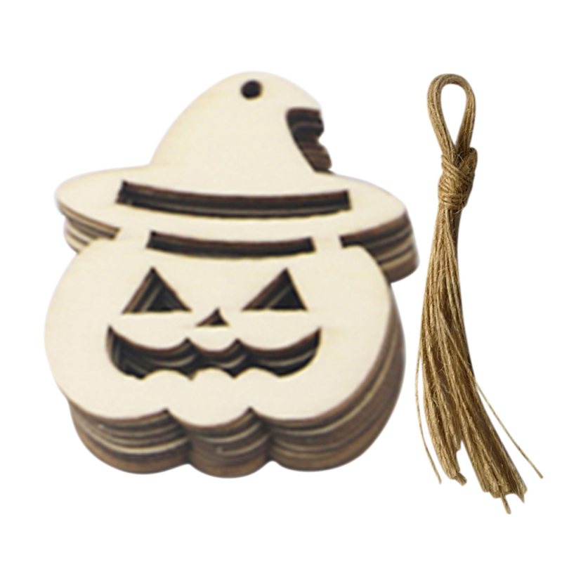 10PCS Wood Slices Halloween Decoration Wood Pumpkin Ghost Cat Bat Shape Crafts Pendant Ghost Festival Hanging Ornament Props